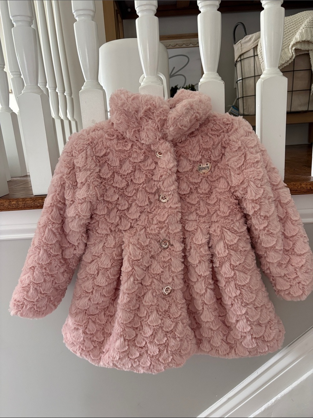 Juicy Couture Girls' Dusty Pink Plush Pea Coat